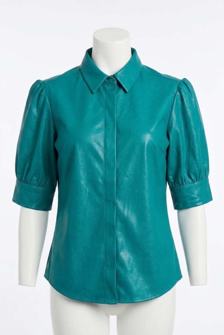 NEW TYLER BOE alice pleather shirt in deep lake